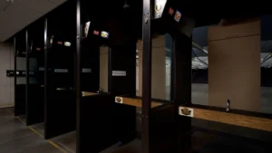 Shooting lanes at Green Top Shooting Range with numbered stalls and target carriers.