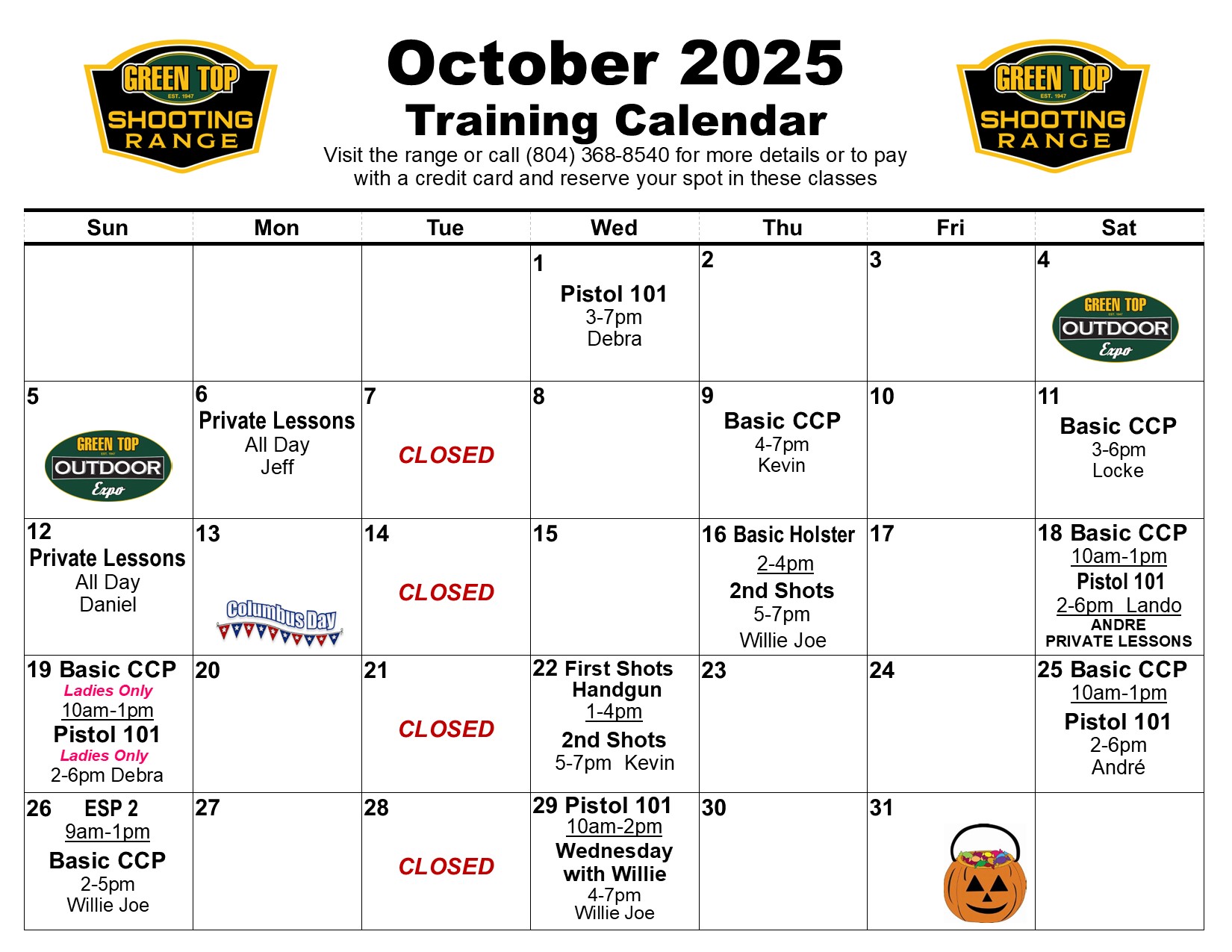 October Training Schedule