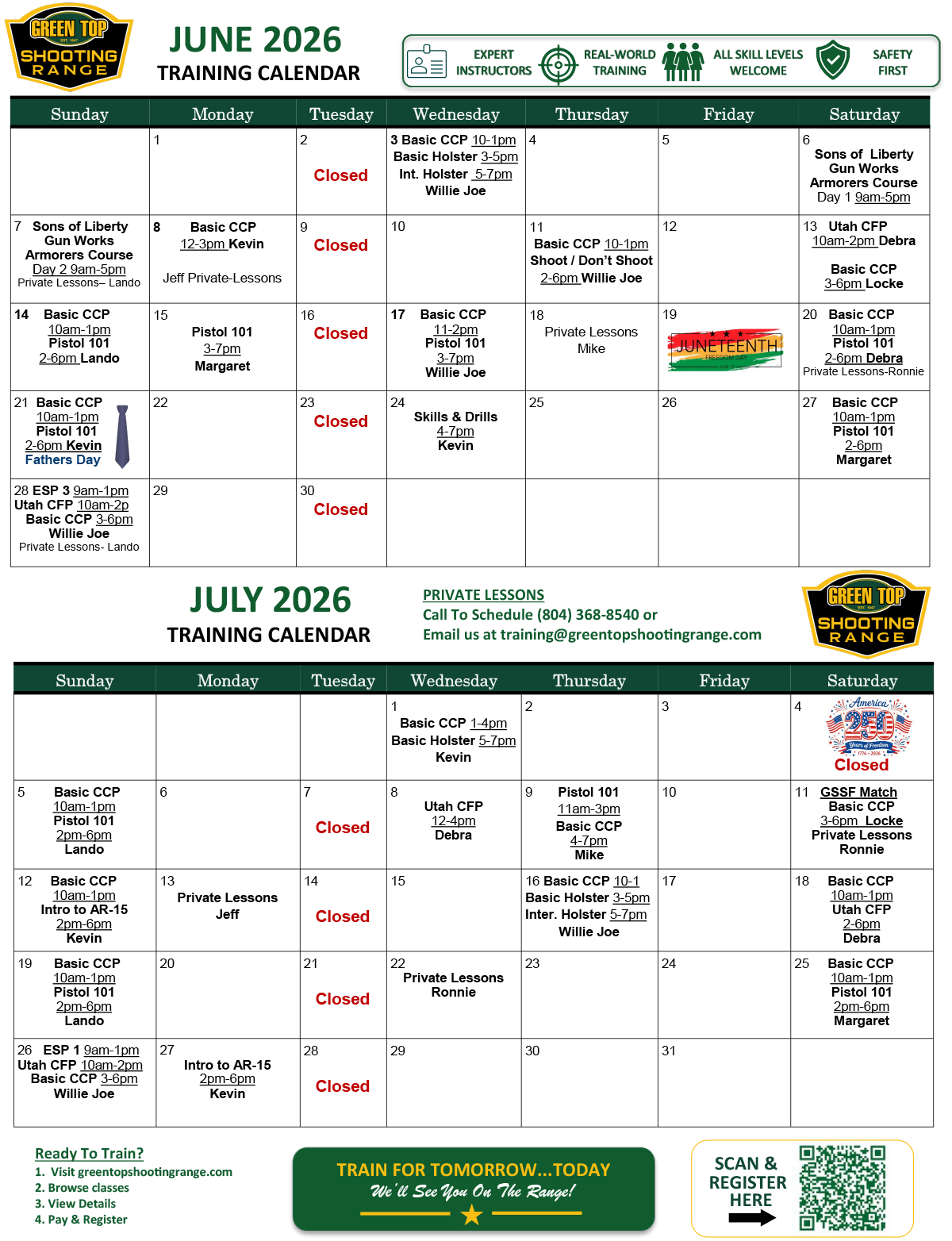June July Training Calendar